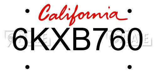 6KXB760 California License Plate