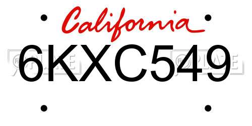 6KXC549 California License Plate