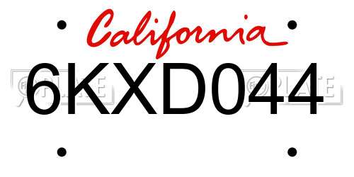 6KXD044 California License Plate