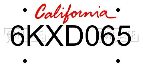 6KXD065 California License Plate