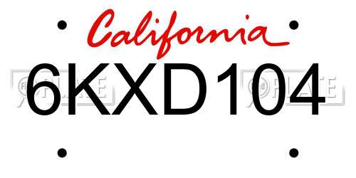 6KXD104 California License Plate