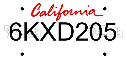 6KXD205 California License Plate