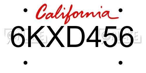 6KXD456 California License Plate