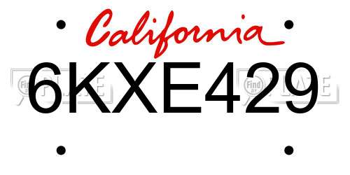 6KXE429 California License Plate
