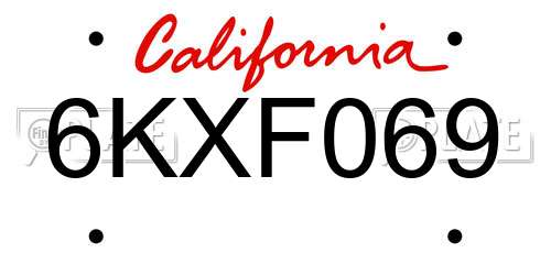 6KXF069 California License Plate