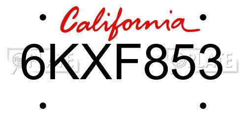 6KXF853 California License Plate