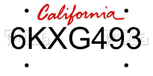 6KXG493 California License Plate