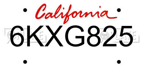 6KXG825 California License Plate