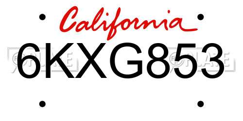 6KXG853 California License Plate