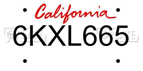 6KXL665 California License Plate