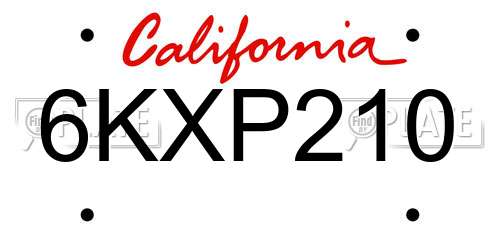 6KXP210 California License Plate