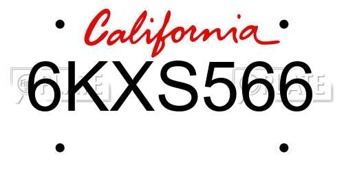 6KXS566 California License Plate