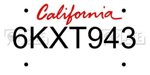 6KXT943 California License Plate