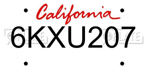 6KXU207 California License Plate