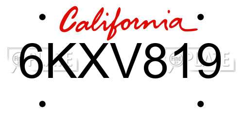6KXV819 California License Plate