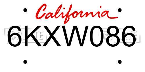 6KXW086 California License Plate