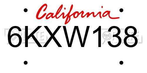 6KXW138 California License Plate