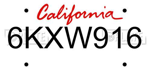 6KXW916 California License Plate