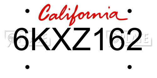 6KXZ162 California License Plate