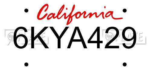 6KYA429 California License Plate