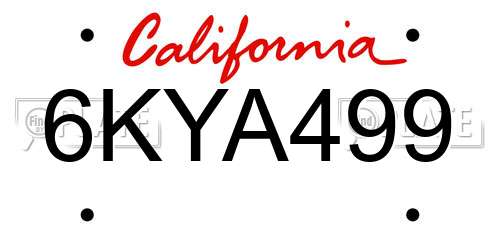 6KYA499 California License Plate