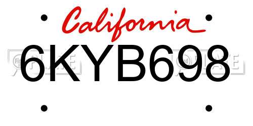 6KYB698 California License Plate