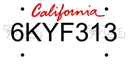 6KYF313 California License Plate