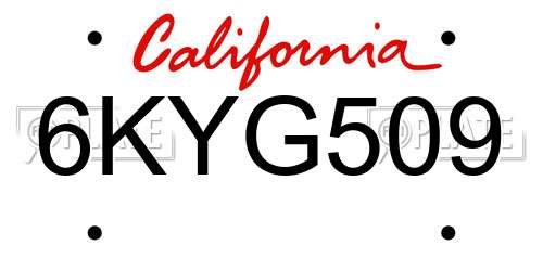 6KYG509 California License Plate