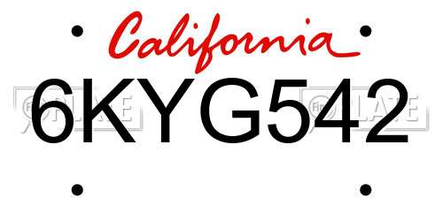 6KYG542 California License Plate