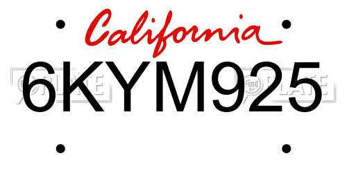 6KYM925 California License Plate
