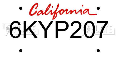 6KYP207 California License Plate
