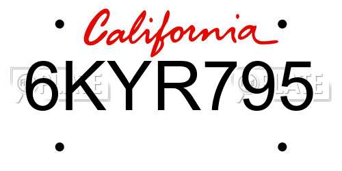 6KYR795 California License Plate