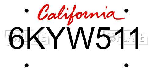 6KYW511 California License Plate