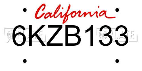 6KZB133 California License Plate