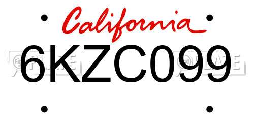 6KZC099 California License Plate