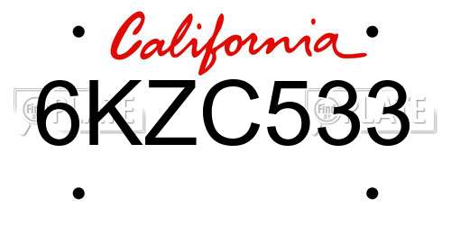 6KZC533 California License Plate