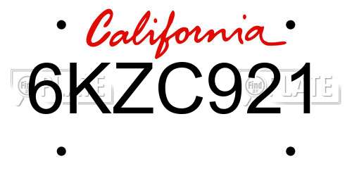 6KZC921 California License Plate