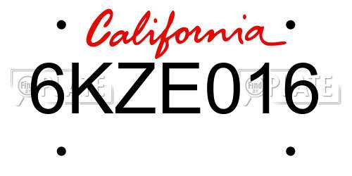 6KZE016 California License Plate