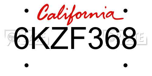6KZF368 California License Plate