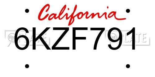 6KZF791 California License Plate