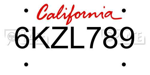 6KZL789 California License Plate