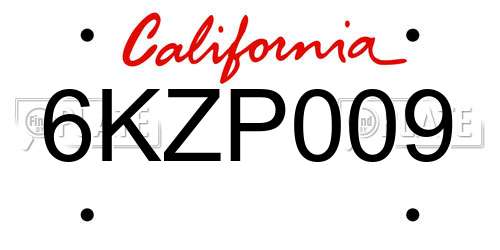 6KZP009 California License Plate