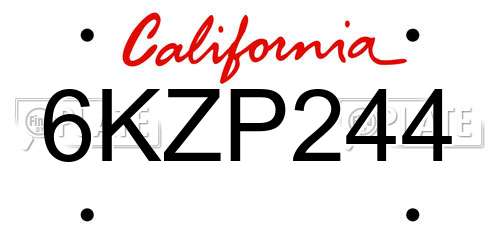 6KZP244 California License Plate