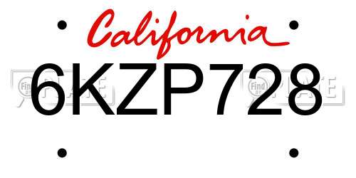 6KZP728 California License Plate
