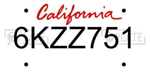 6KZZ751 California License Plate