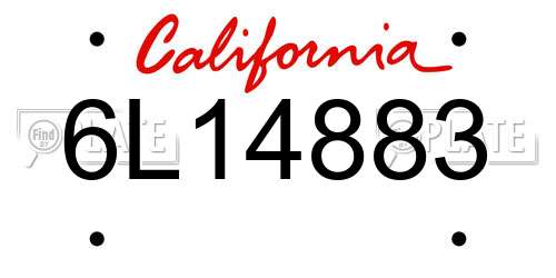 6L14883 California License Plate