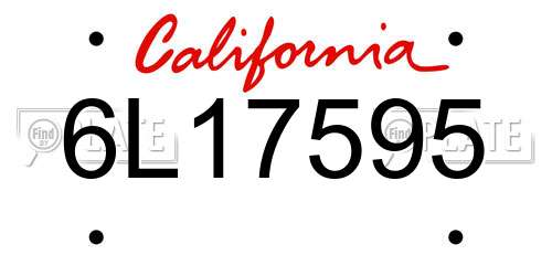6L17595 California License Plate