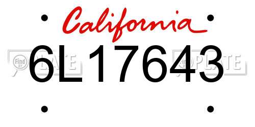 6L17643 California License Plate