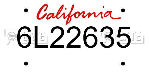 6L22635 California License Plate