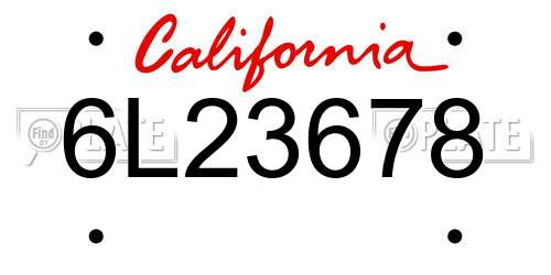 6L23678 California License Plate